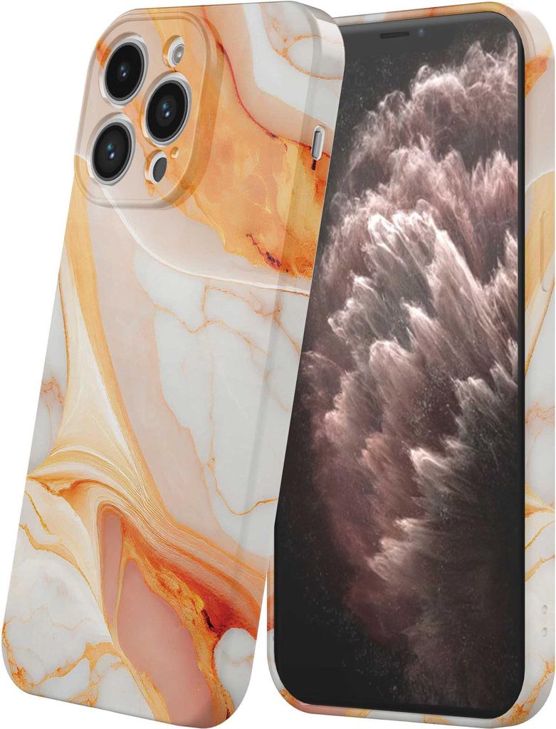 Smartphonica Handyhülle geeignet für iPhone 11 Pro Max mit Orange Marmor Aufdruck - Flexible Softcase TPU - Backcover Case Orange Marmor Design