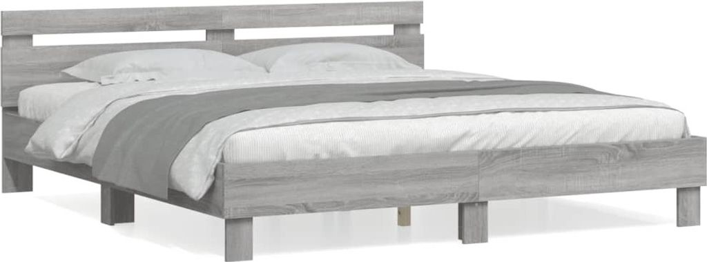 Bettgestell mit Kopfteil Grau Sonoma 200x200cm Holzwerkstoff