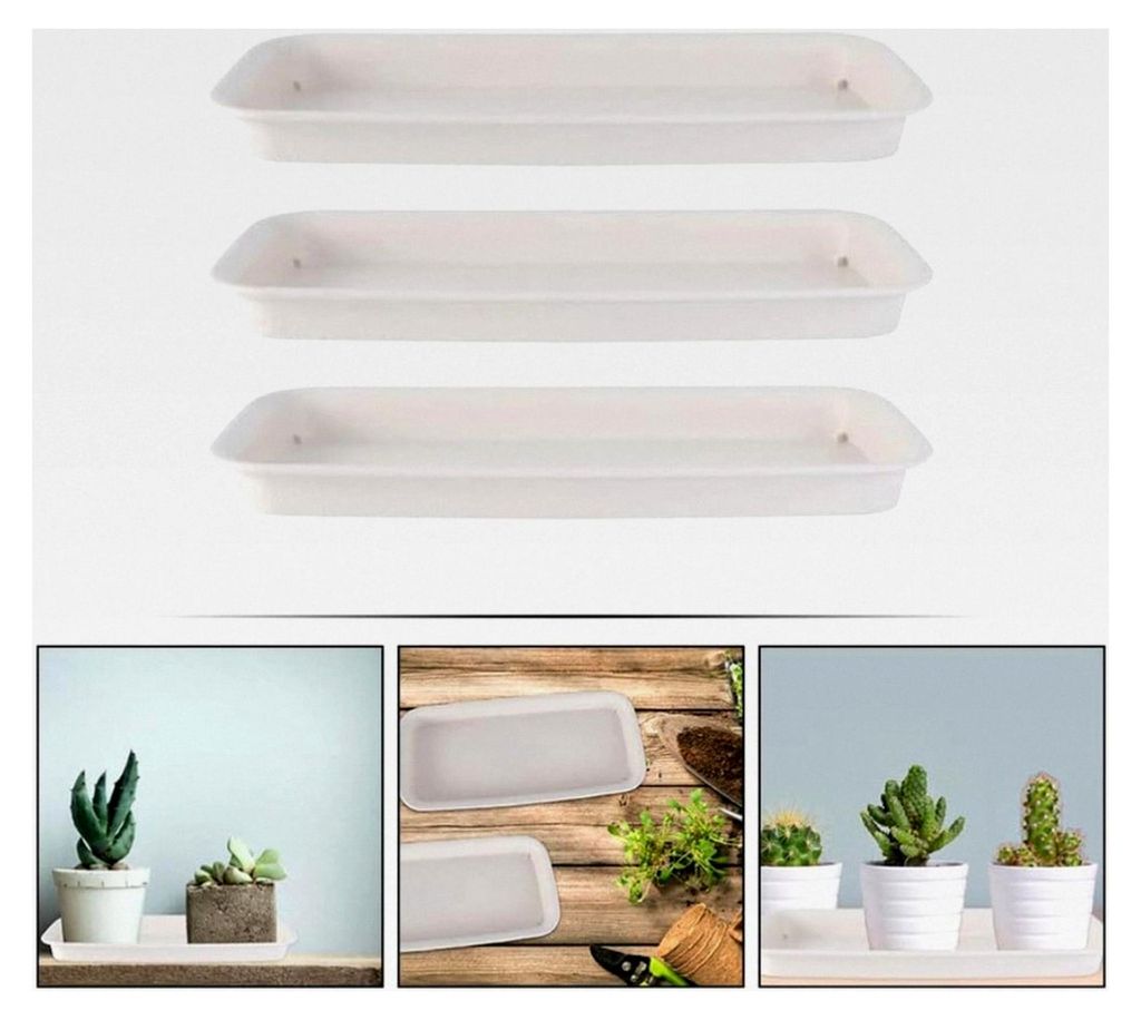 3er Set Blumentopf Untersetzer aus Kunststoff, Weiß, Rechteckig, 27 x 10,5 cm, Pflanzenuntersetzer für Innen- und Außenbereich