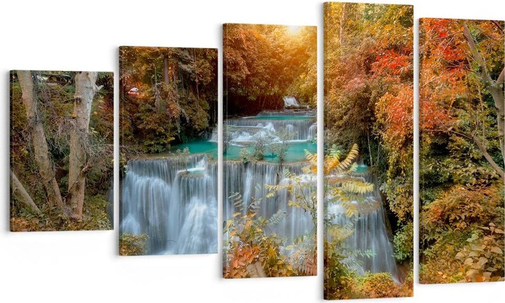 Bild auf Leinwand - Leinwandbild - Park Wasserfall Wasser - 100x60cm - Wand Bild - Wanddeko - Leinwanddruck - Bilder - Kunstdruck - Wanddekoration ...