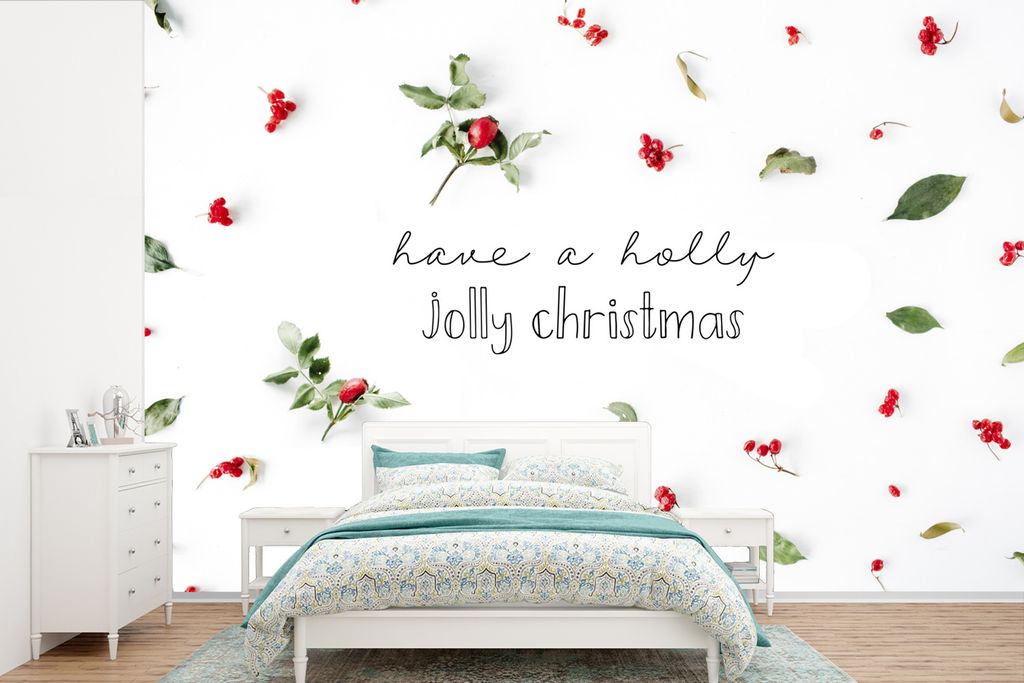 MuchoWow Fototapete für Wohnzimmer oder Schlafzimmer Wandtapete Vinyl Motivtapete Winter - Zitat - Weihnachten - Mistelzweig - 525x350 cm - Das ...