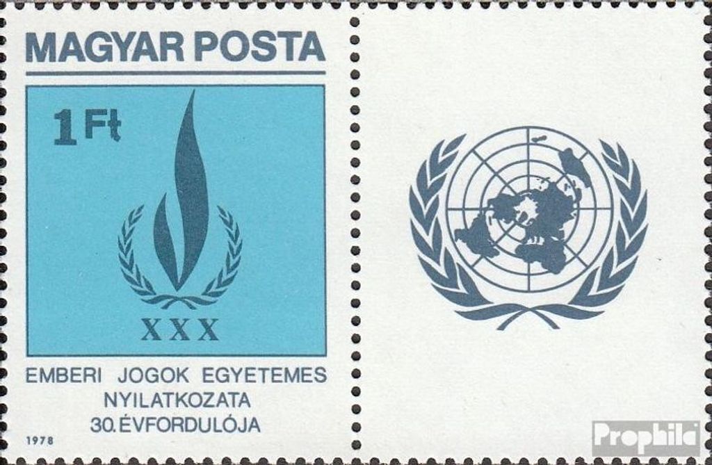 Briefmarken Ungarn 1979 Mi 3334A mit Zierfeld (kompl.Ausg.) postfrisch Menschenrechte