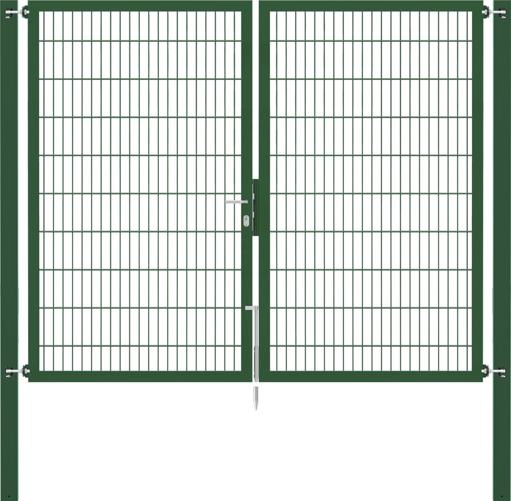 Alberts Doppeltor Flexo Plus mit Zubehör, zum Einbetonieren, grün, Breite 250 cm, Höhe 200 cm, Pfostenstärke 80 x 80 mm