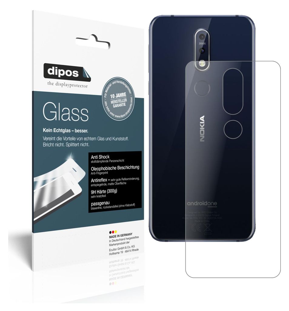 2x Schutzfolie für Nokia 7.1 Rückseite matt - Anti-Shock 9H Folie dipos Glass