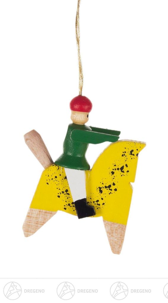 Baumschmuck Behang "Sonneberger Reiterlein" Pferd gelb, Reiter grün Breite x Höhe x Tiefe 2,5 cmx4 cmx1 cm NEU