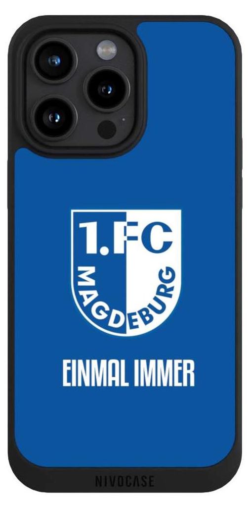 NIVOCASE Handyhülle für Apple iPhone 15 Pro Max Hülle NIVOpure Case Schwarz Offizielles Lizenzprodukt Wappen 1. FC Magdeburg