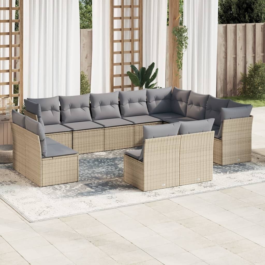CLORIS 12-tlg. Garten-Sofagarnitur - mit Kissen - Beige Poly Rattan - Gartenmöbelgarnituren LL0000255568