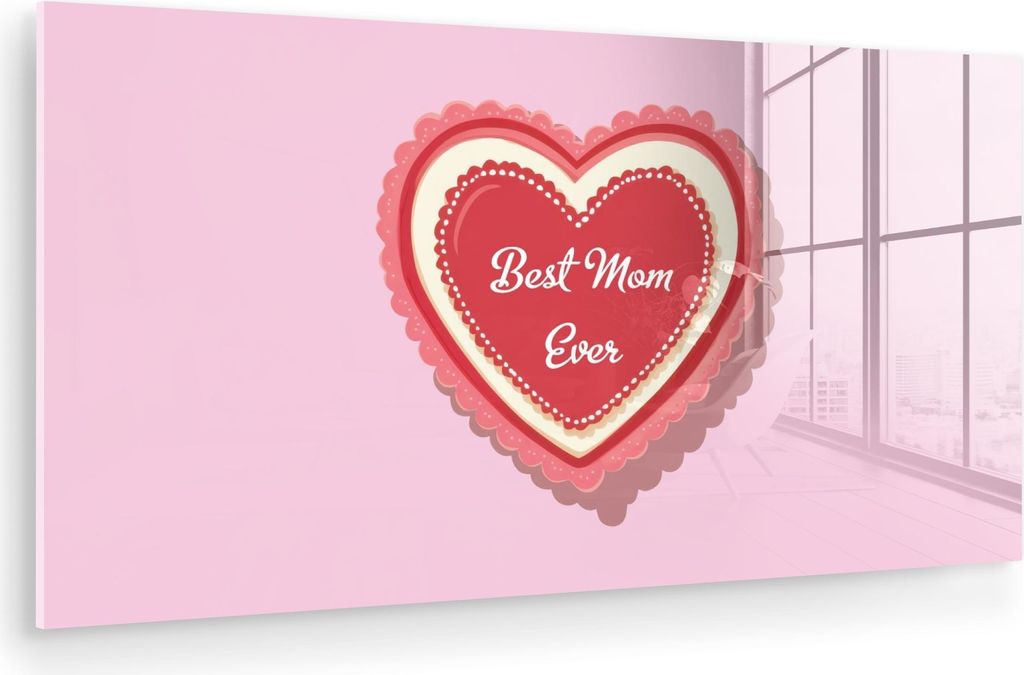 MuchoWow Glasbilder - Bilder auf Wandbild - Foto auf Glas Text - Herz - Mutter - Rosa 40x20 cm Wanddekoration aus Glas - Acrylglasbild - Acrylbilde...
