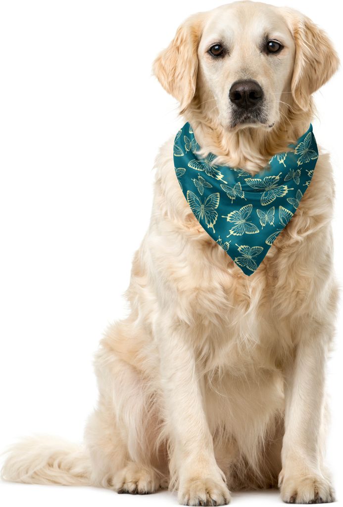 ABAKUHAUS Schmetterlinge Haustier Bandana, Fliegende Insekten, 55x55 cm, Petrol Blau Blassgelb