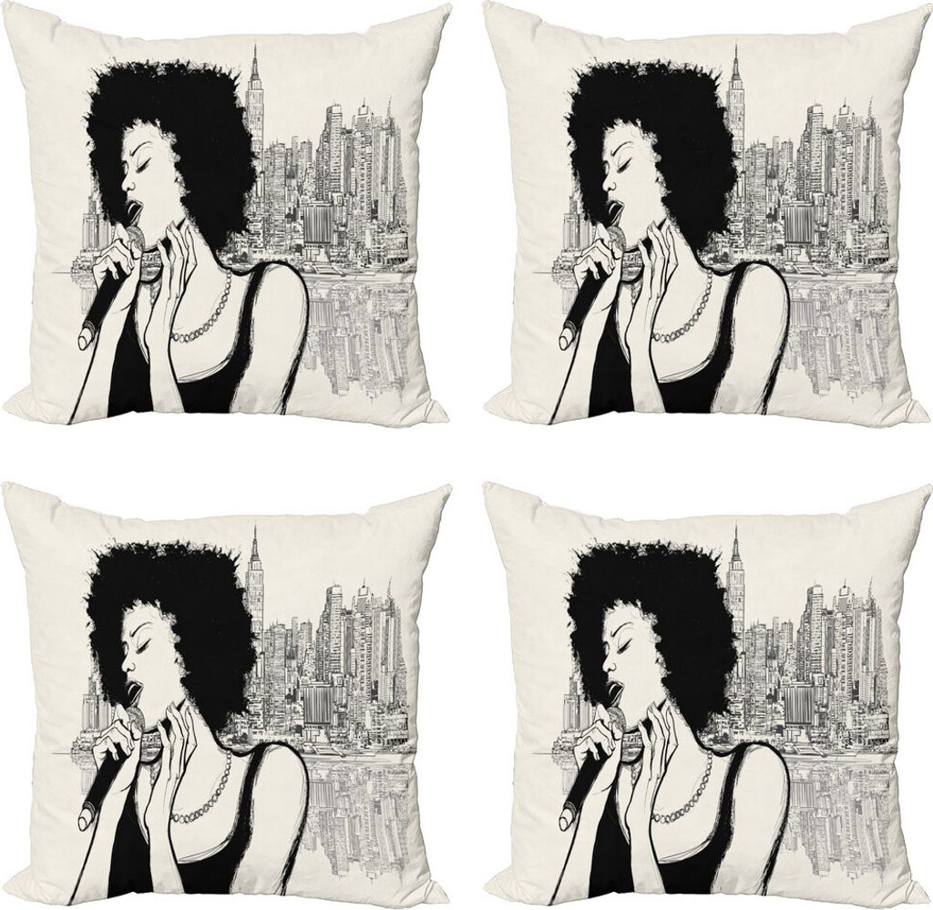 ABAKUHAUS afrikanisch Kissenbezug Set (4 Stück), American Girl Jazz Musik, Moderner Doppelseitiger Digitaldruck, 40 cm x 40 cm, Schwarzgrau