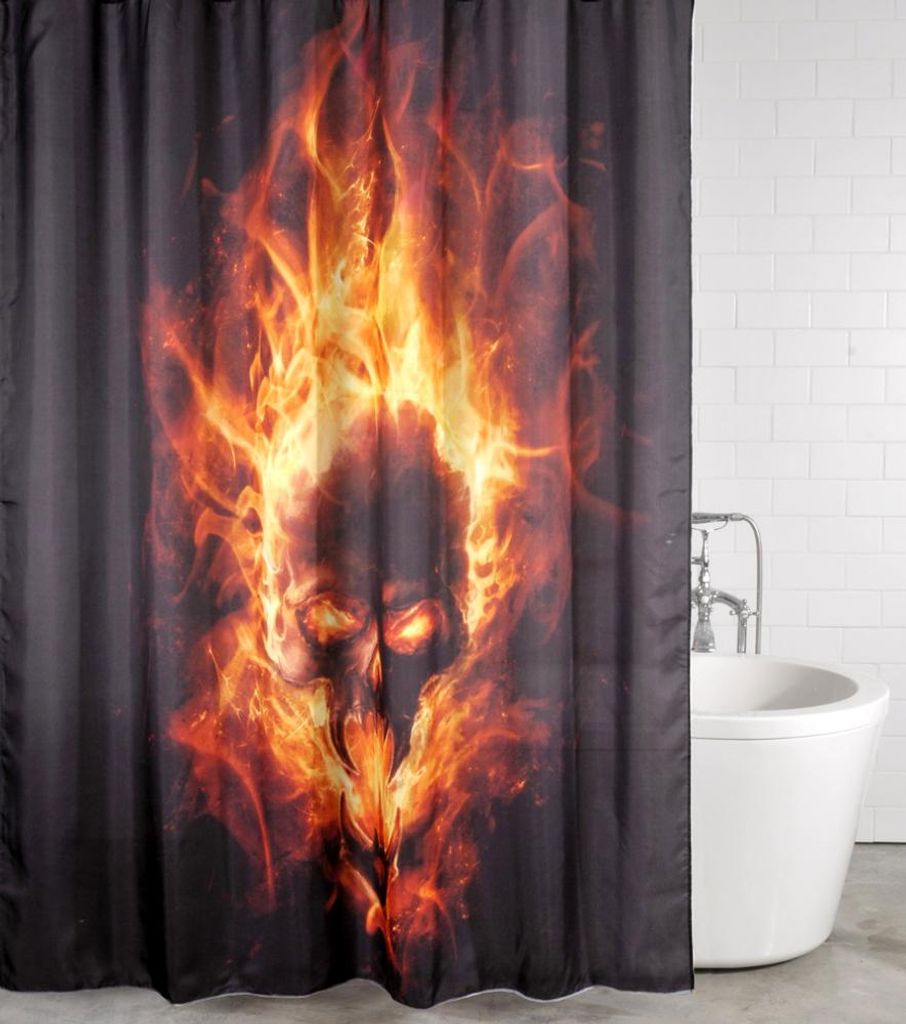 Rideau de douche SANILO® « Tête de mort en flammes » 180 x Image du produit 