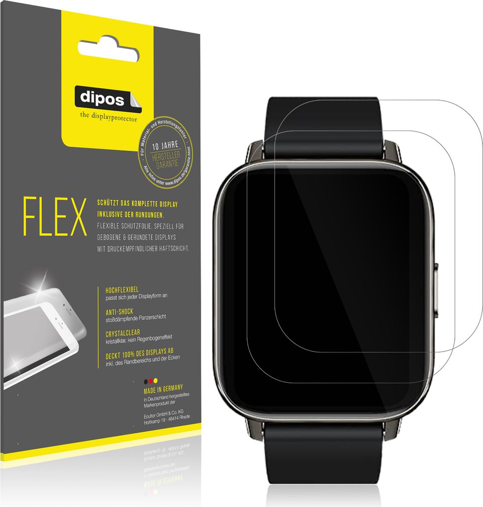 3x Schutzfolie für Rinsmola 1,69 Zoll Smartwatch Folie, 100% Displayabdeckung, dipos Flex