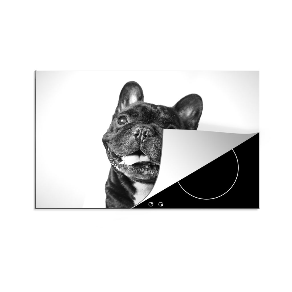 KitchenYeah Herdabdeckplatte Schwarze und weiße französische Bulldogge , 80x52cm, Küche Deko, Glaskeramikkochfeld Herdabdeckung, Abdeckplatte ...