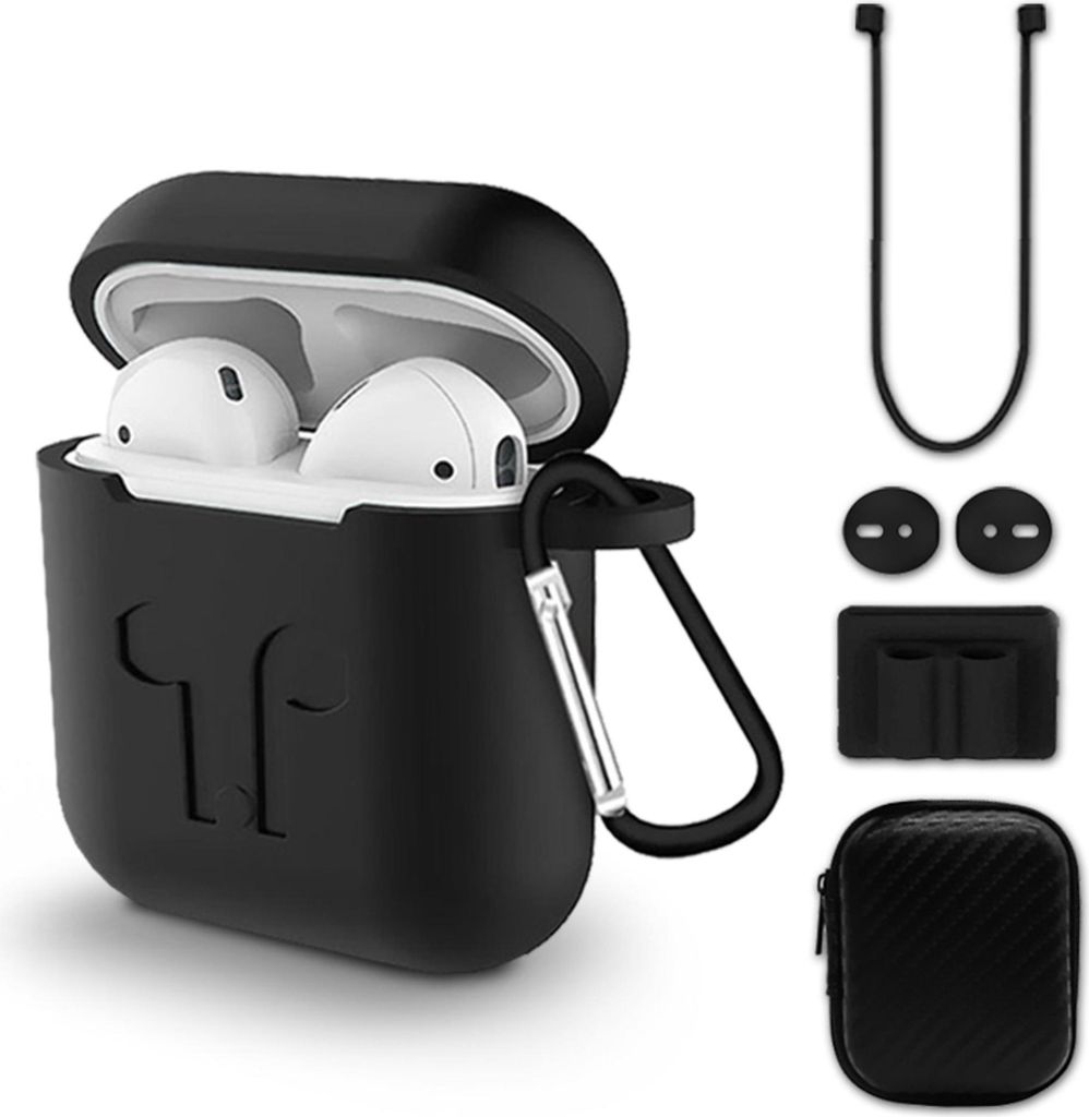Bundleset kompatibel mit AirPods, kompatibel mit AirPods 2 - Zubehör Set kompatibel mit AirPods (Tasche, Case, Band, Karabiner, Clip, Silikon-Cove...