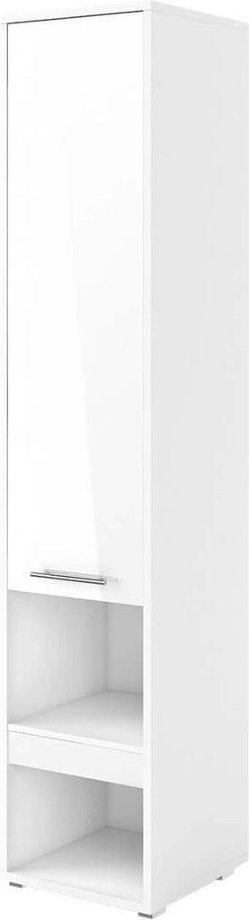 Furniture24 Beischrank Concept PRO CP7 Schrank Hochschrank für Wandbetten 1 Tür 1 Scublade Weiß/Weiß Hochglanz