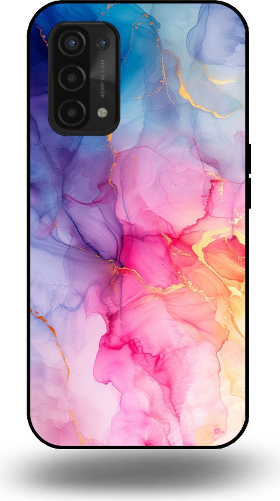Smartphonica Handytasche passend für OPPO A54 5G / A74 5G / A93 5G mit Marmordruck - TPU Rückseitenschutzhülle Marmordesign - Regenbogen