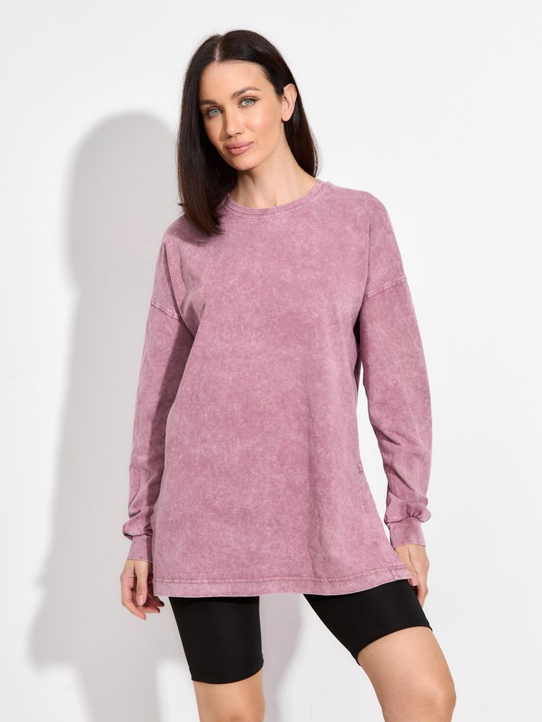 Damen Longsleeve 3XL/4XL - Stonewash - 100% Baumwolle - Bequem - Oversize - Vintage Look