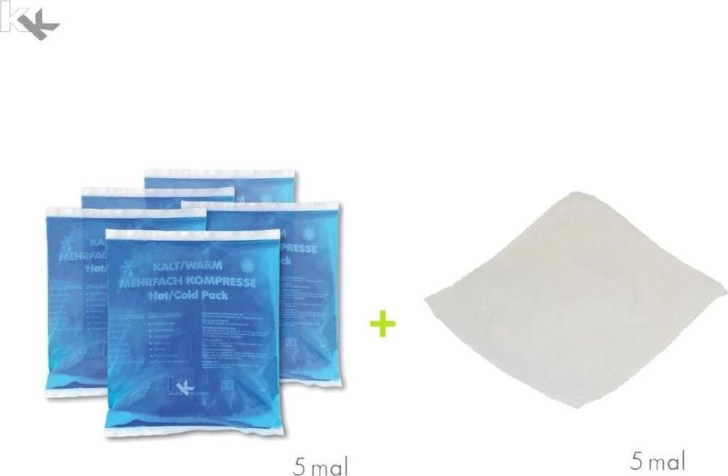 5x KK Kalt-Warm Kompressen 13x14 cm + 5x Vlieshüllen Kühlkompresse Eispack Set