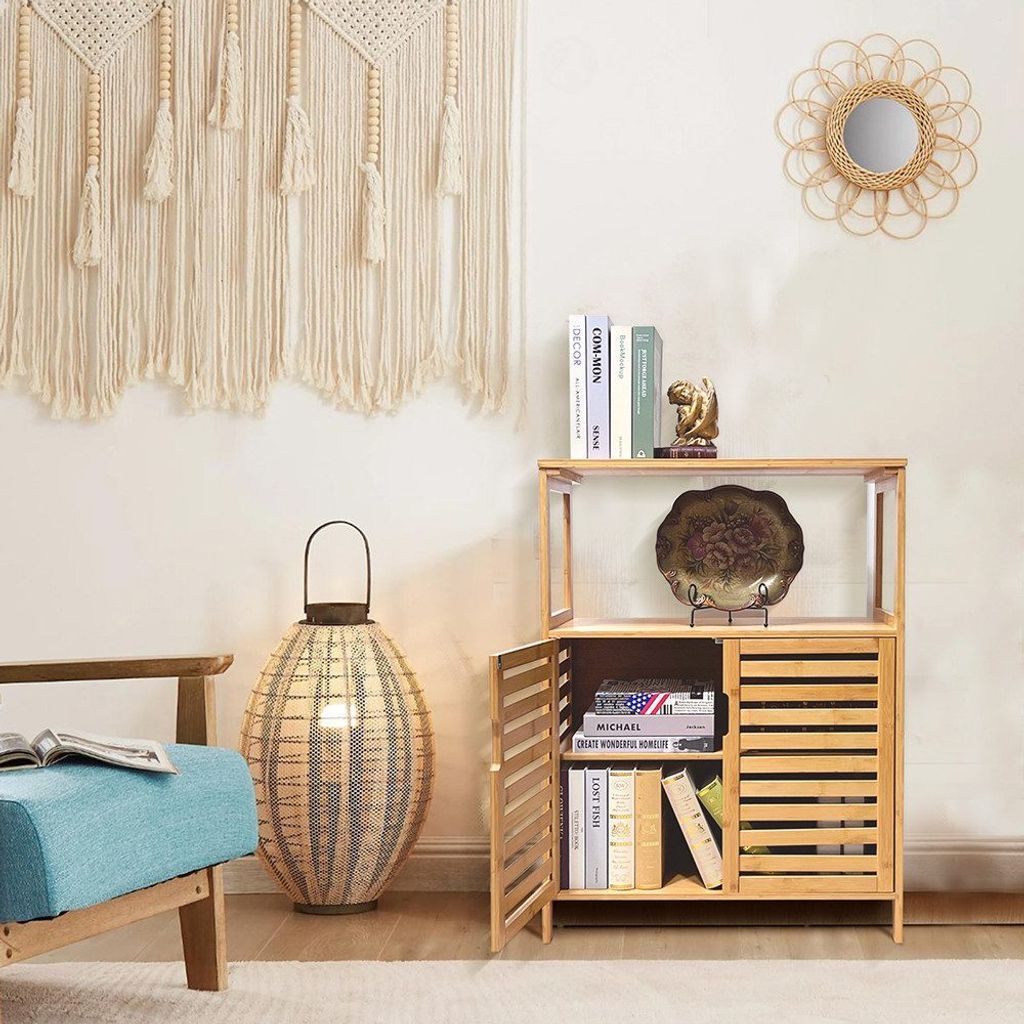 Armoire Bambou Salle De Bain & Salon – Étagère Polyvalente Sur Pied 34x33x87 Cm, Style Naturel Et Robuste