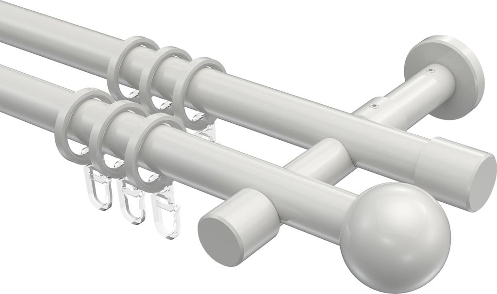 Interdeco Gardinenstange / Vorhangstange Weiß, Typ Prestige Luino (Kugel), 20 mm Ø 2-läufig, 440 cm