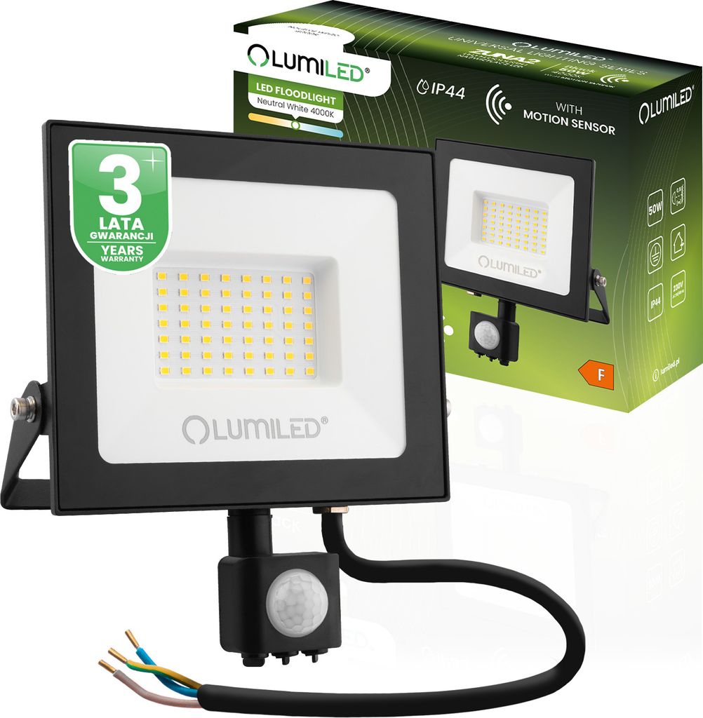 Naświetlacz LED ZUNA2 50W 4500lm 4000K IP44 Czarny Czujnik Zdjęcie produktu 