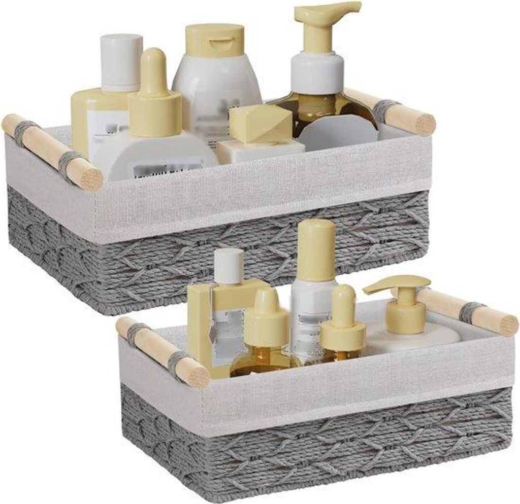 Handgewever Opbergmanden Set von 2 | Gewever Papierseil | Gevlochener Mand mit Handgriffen | Opbergmand für Organisation in Badezimmer und Wohnzim...