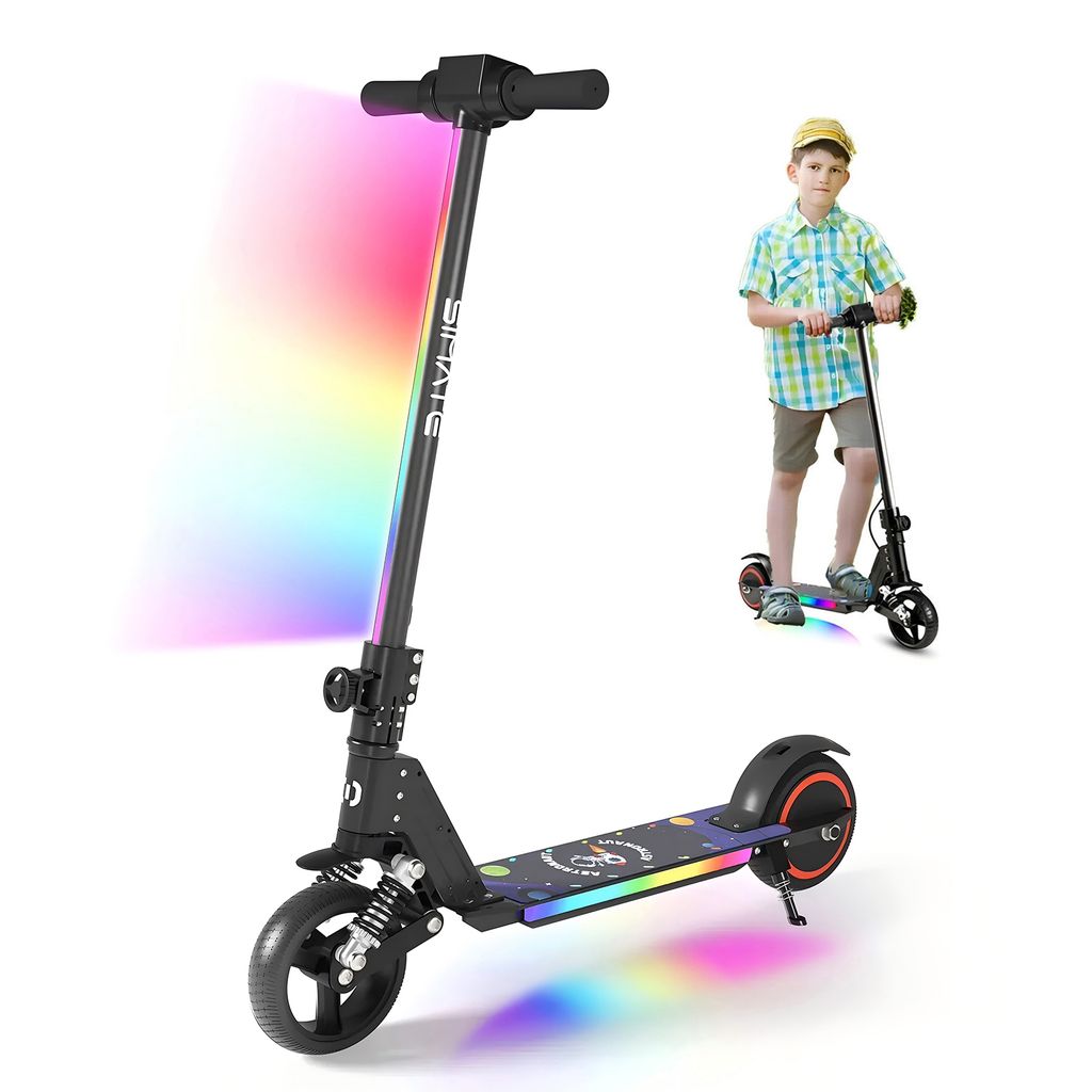 Elektroscooter Mit Stoßdämpfende Funktion, LED-Anzeige, 14km/h, 130W E Scooter, Faltbarer Elektroroller Geschenk Für Kinder und Jugendliche Ab 6...