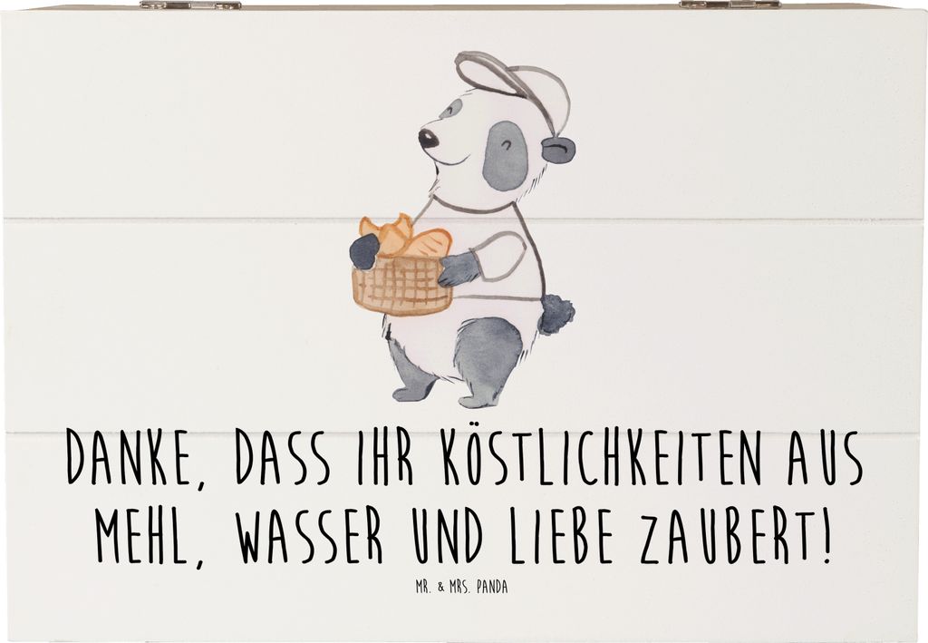 Mr. & Mrs. Panda Truhe Bäcker-Dank 22 x 15 cm - Weiß - Geschenk, Bäcker, Wertschätzung, Danke sagen, handgefertigt, Bäckergeschenke, fotobox, ...