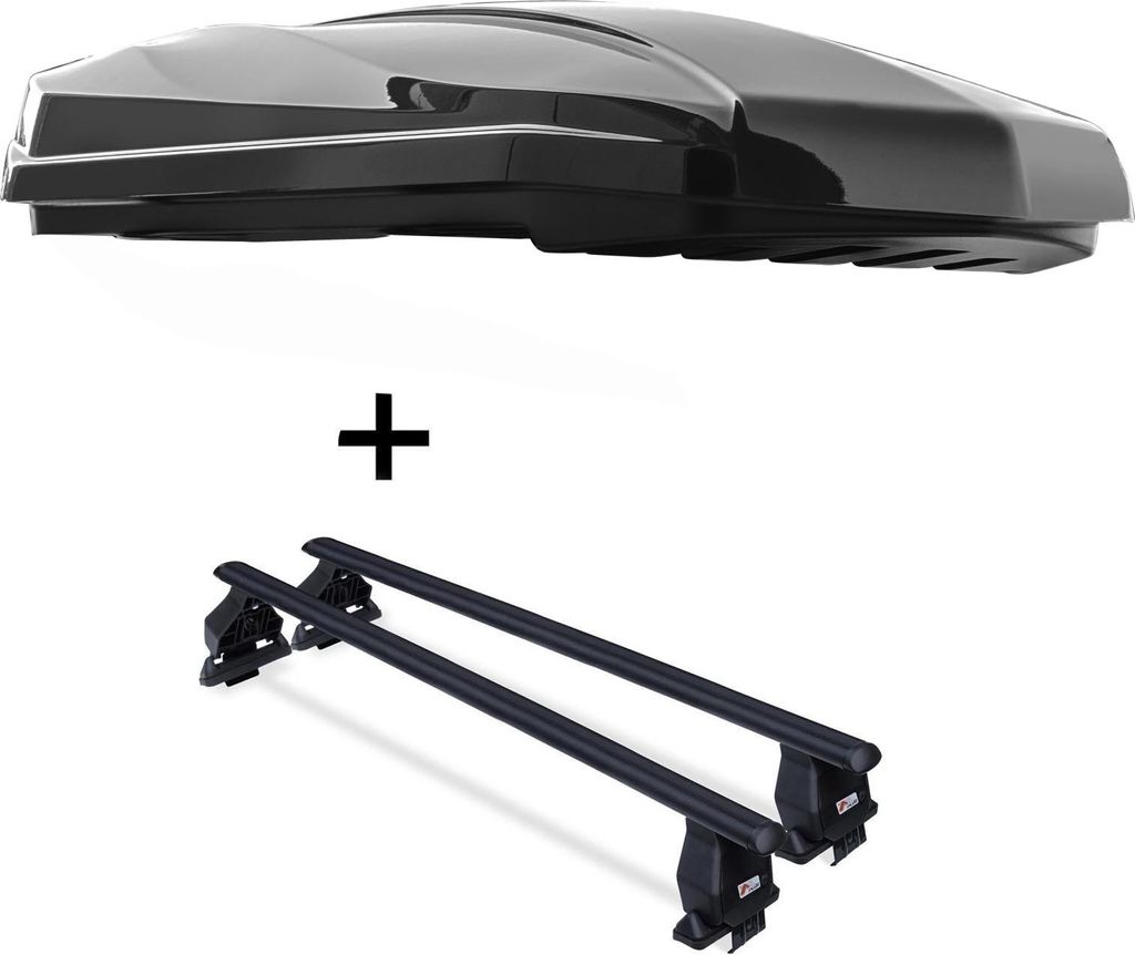 DACHBOX STRIKE 440 Liter schwarz hochglanz + Dachträger Menabo Tema Stahl kompatibel mit Honda Insight 5Türer ab 2009
