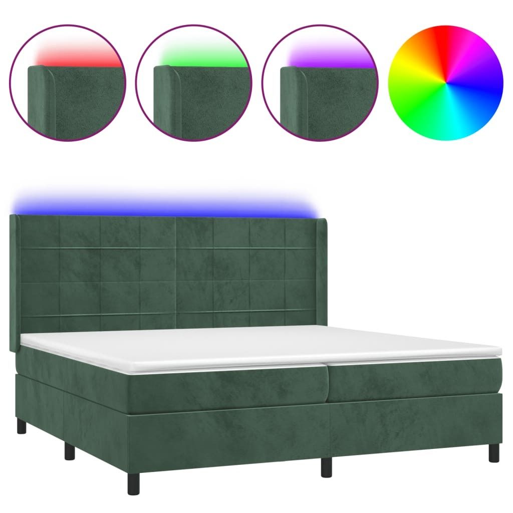 SYFAX Boxspringbett mit Matratze & LED Dunkelgrün 200x200 cm Samt