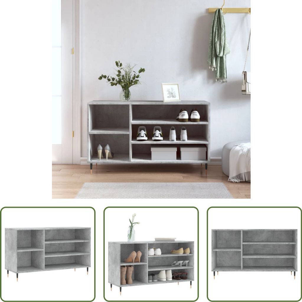 The Living Store Schuhregal Betongrau 102x36x60 cm Holzwerkstoff