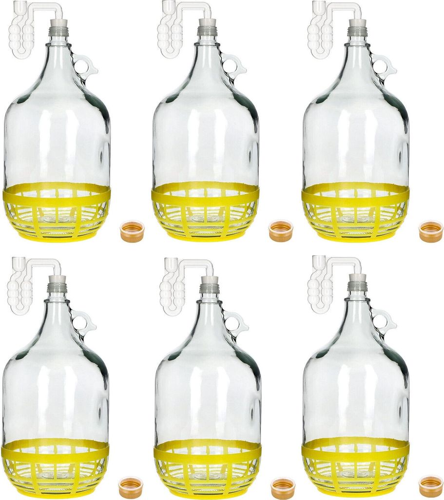 6x 5L Flasche +Gummistopfen + Gärröhrchen Gärballon Set Produktbild 
