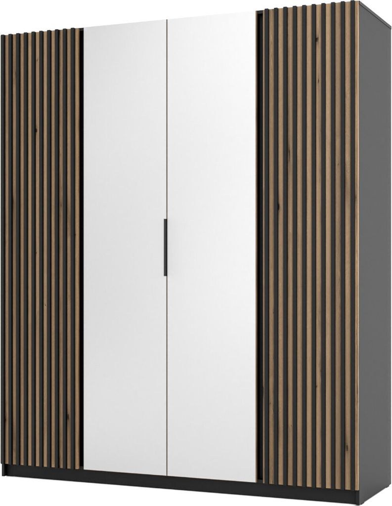 Kleiderschrank Garderobenschrank Drehtürenschrank 200cm mit Spiegel CAIRA 12 schwarz / eiche evoke / schwarz