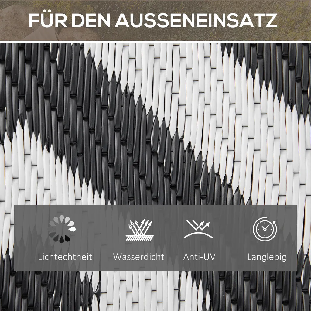 Tapis de terrasse imperméable réversible pour balcon noir et blanc - 5