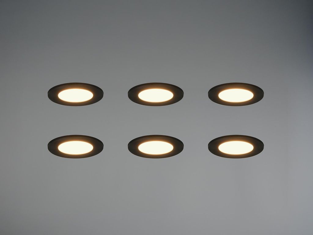 LED Decke Einbaustrahler 230V 6er Set dimmbar 2 Lichtfarben flach rund Ø 8,5cm