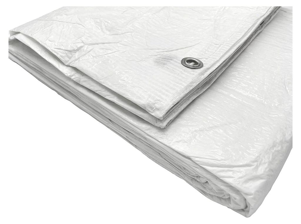 Wasserdichte Abdeckplane, weiß, 55 g/m², mit Metallösen, 1 Stück, 6 x 10 m