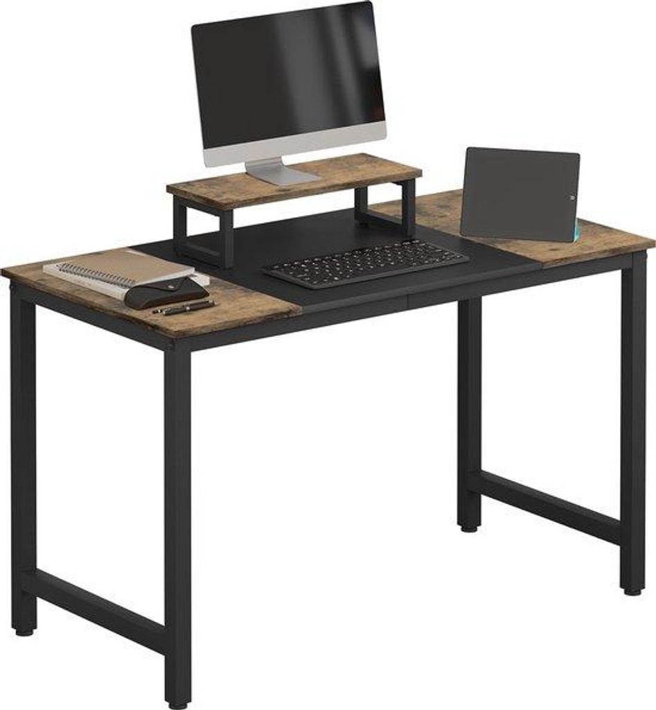Bürostuhl-Set mit Monitor-Ständer - Tisch, Arbeitsplatte - MDF, Metall - Vintage - 120x60x75 cm