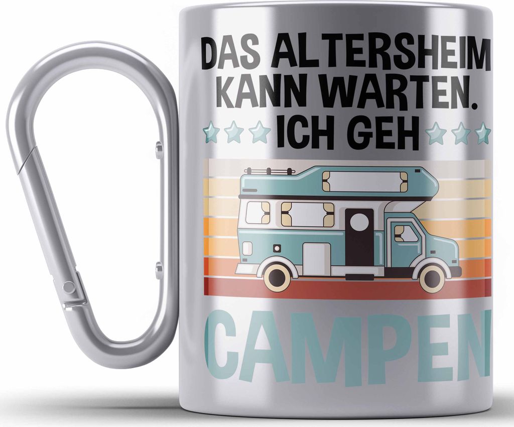 Trendation - Wohnwagen Camper Edelstahl Tasse Karabiner Geschenke Wohnmobil für Männer Campingwagen Geschenkidee Zubehör Camping Opa Oma Rentner...