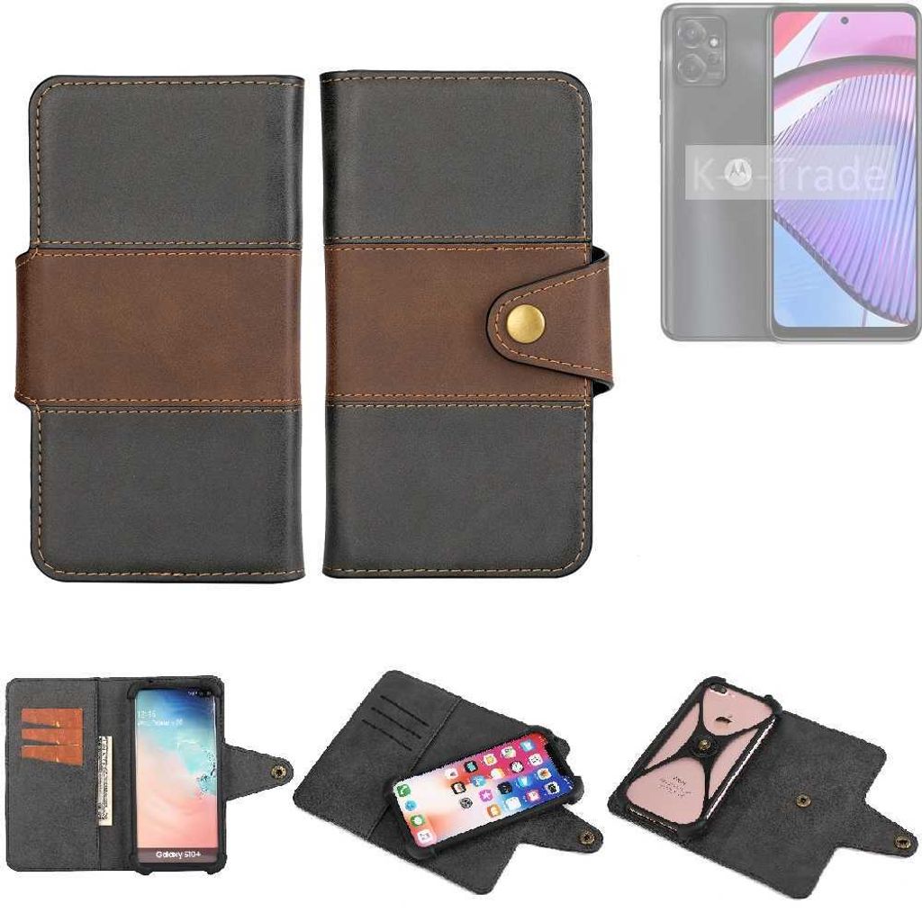 K-S-Trade Handyhülle Schutzhülle Hülle Bookstyle Wallet-Case kompatibel mit Motorola Moto G54 5G Power Bumper Rundumschutz schwarz-braun 1x
