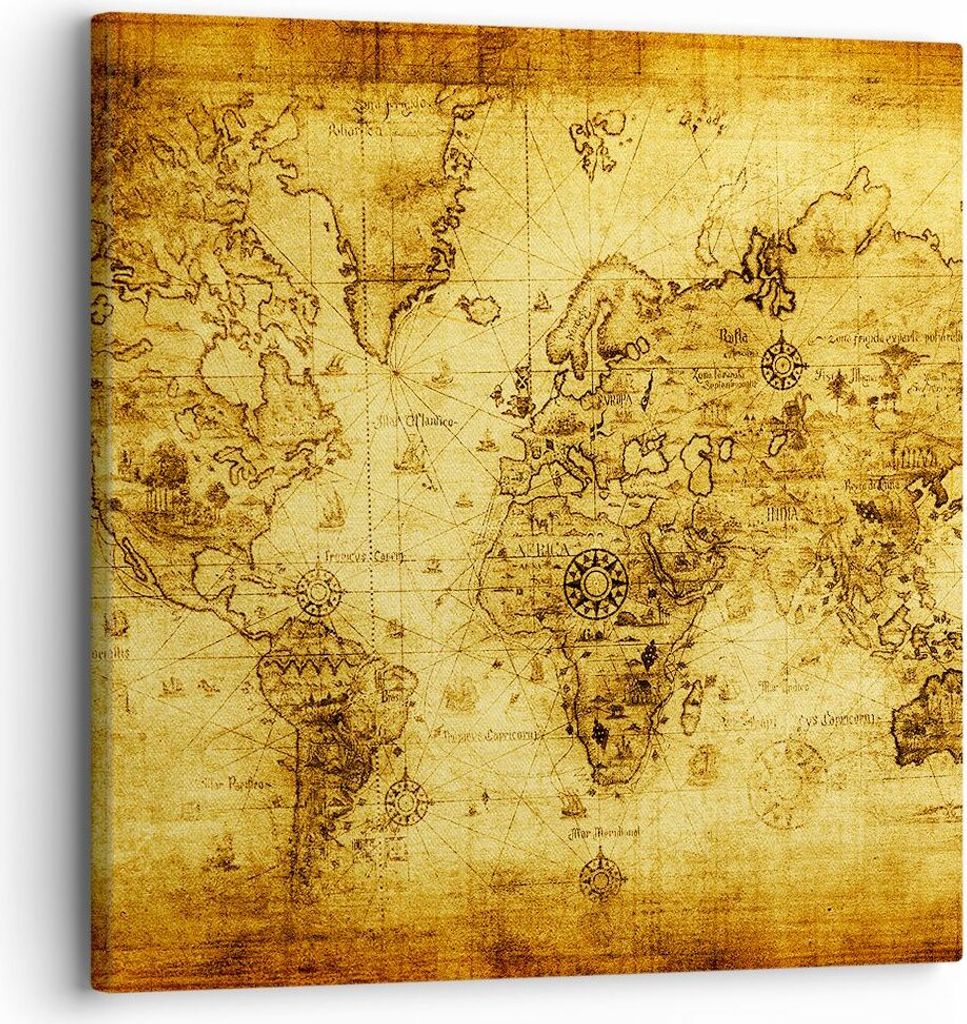 Bild auf Leinwand - Leinwandbild - Karte Welt Kontinente - 30x30cm - Wand Bild - Wanddeko - Leinwanddruck - Bilder - Kunstdruck - Wanddekoration - ...