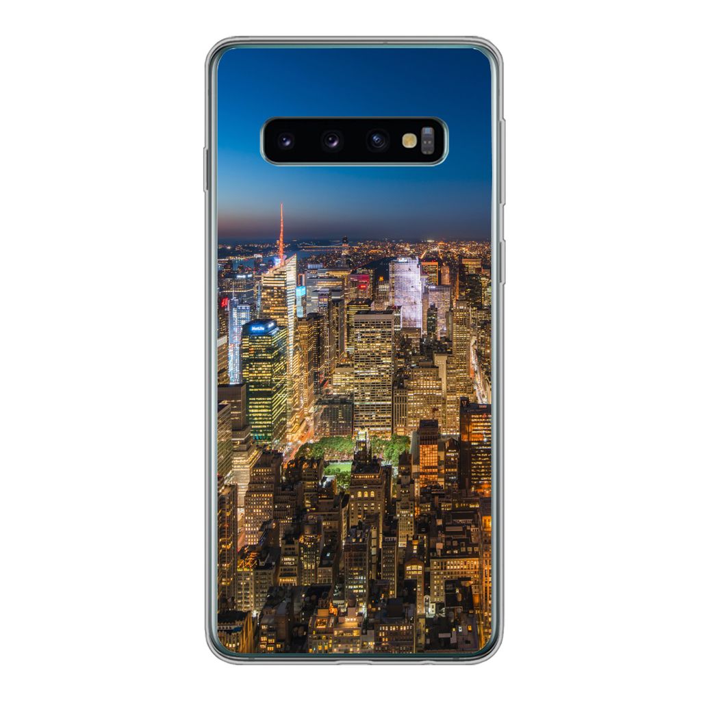 MuchoWow Handyhülle Schutzhülle Hülle für Samsung Galaxy S10 New York - Farben - Nacht Silikon Softcase Handy Hülle - Handytasche