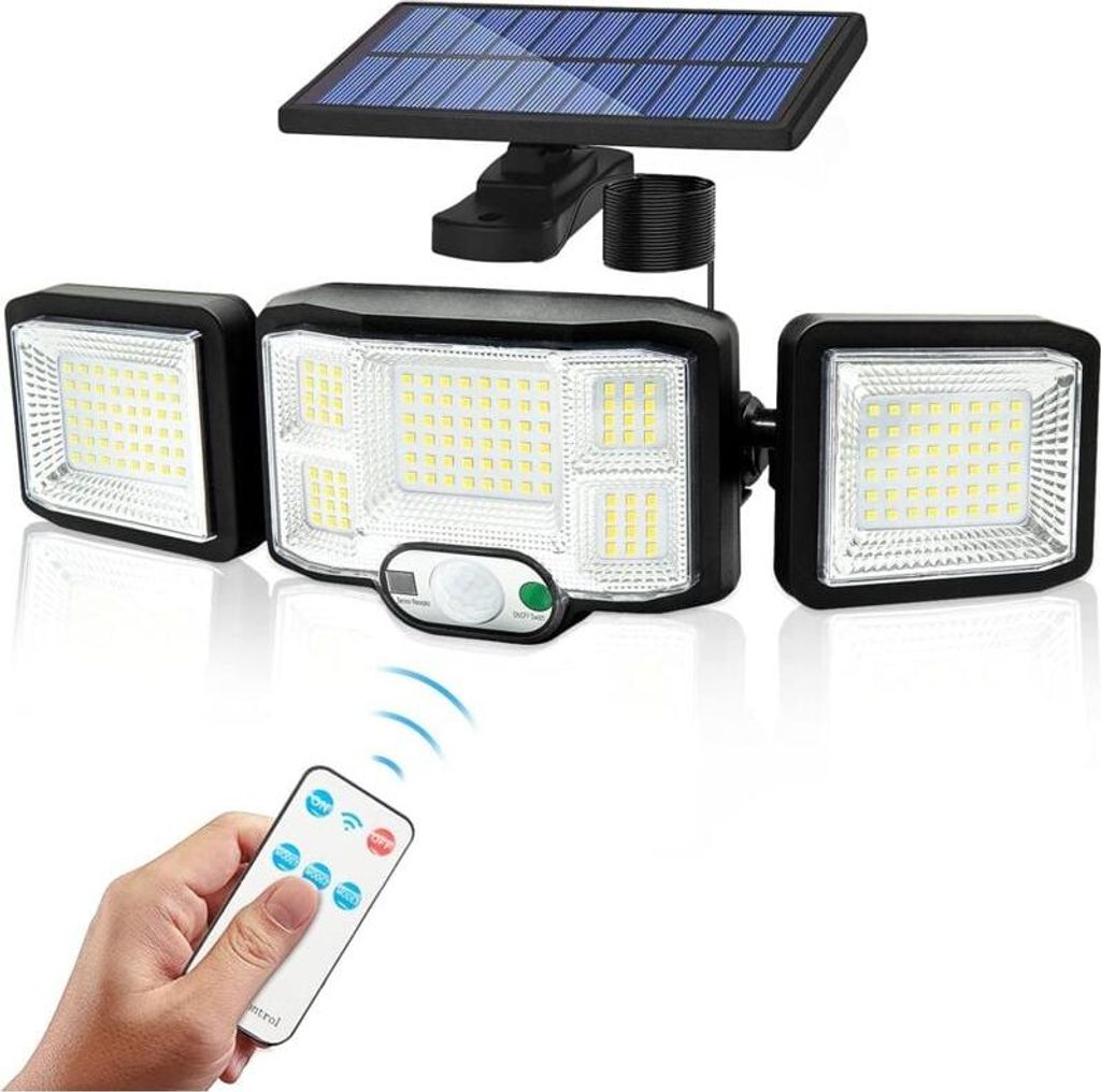 Solar-Außenleuchte mit 192 LEDs, Bewegungsmelder, wasserdichter Solar-Fluter (IP65), 3 Beleuchtungsmodi für Garten, Eingangsbereich und Hof