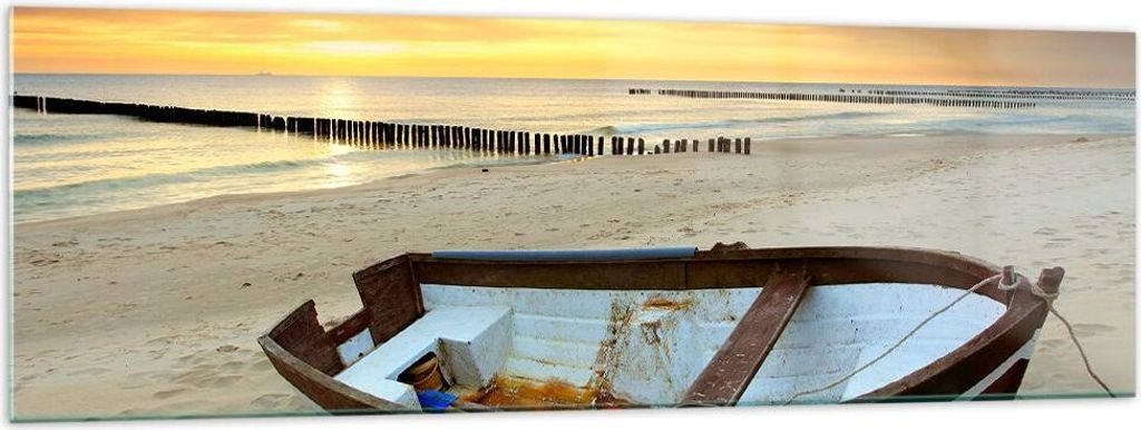 Bilder auf glas - Strand Boot Ostsee Sommer - 160x50cm - Glasbilder - Wandbilder - Kunstdruck - zum Aufhängen bereit - Wanddekoration aus Glas - G...