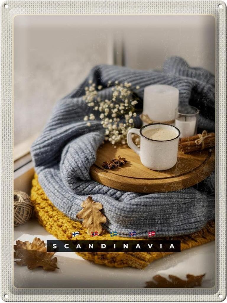 Blechschild Reise, 40 x 30 cm, Blechschilder Skandinavien Wolle Kaffee Herbst Kerze Schild