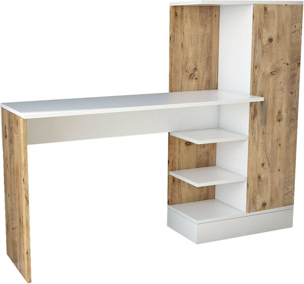 Schreibtisch Ancha, Mehrzweckschreibtisch, Bürotisch für PC, Eckschreibtisch, 152x40h120 cm, Eiche und Weiß