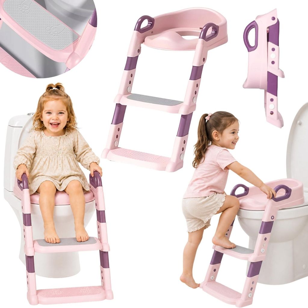 Réhausseur WC enfant avec échelle rose pliable stable Image du produit 