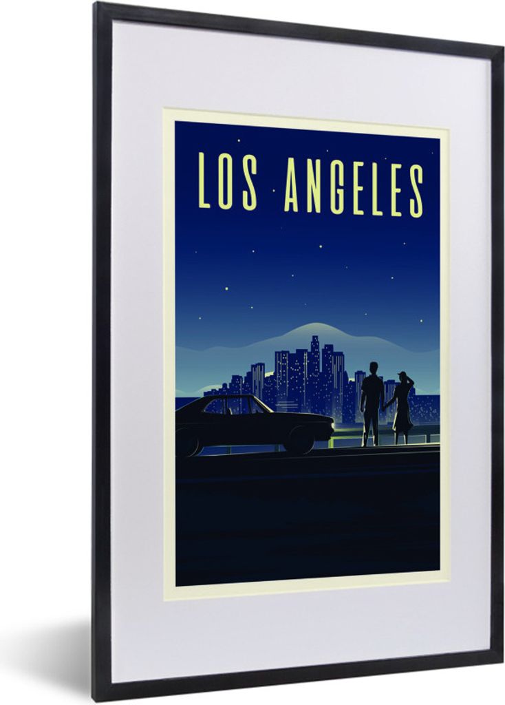 MuchoWow MuchoWow Gerahmtes Poster Illustration von Los Angeles bei Nacht 40x60 cm - Poster mit zchwarzem Bilderrahmen - Poster in Rahmen