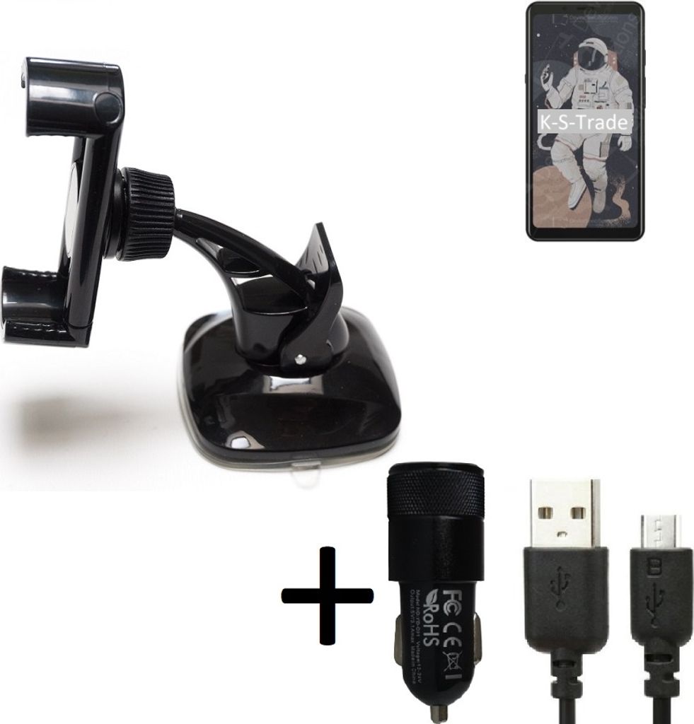 K-S-Trade Halterung kompatibel mit HiSense A5C Windschutzscheibe / Armaturenbrett + LADEGERÄT mit Mico USB Kabel Autohalterung KFZ Halter