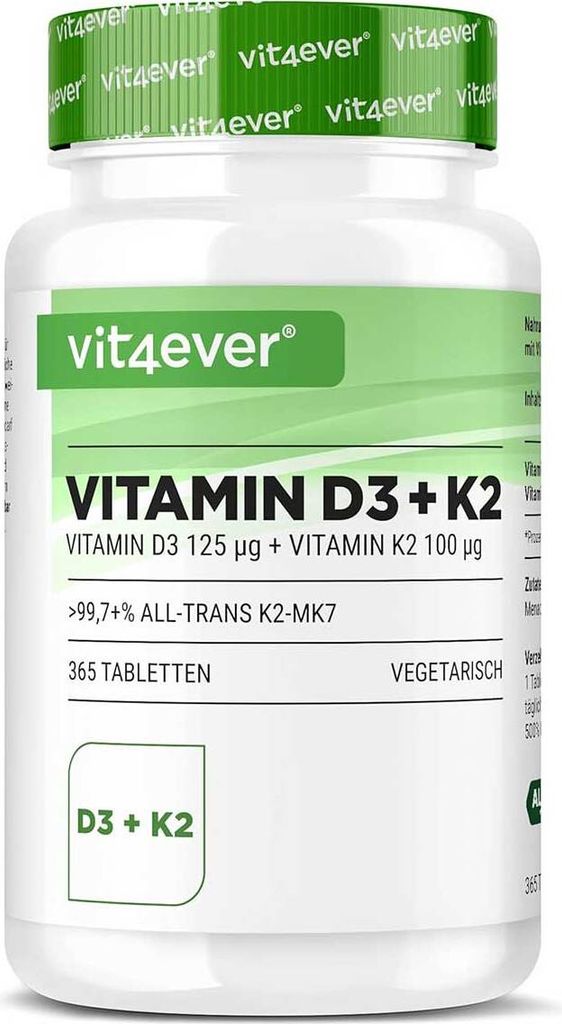 Vit4ever Vitamin D3 5000 I.E. 125 μg + K2 100 μg 365 Tabletten
