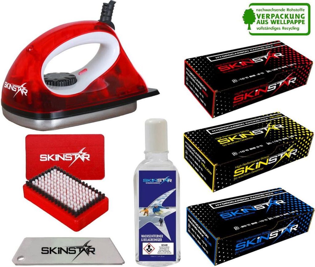 SKINSTAR Starter Ski Wachs Set, Wachsbügeleisen Bürste Hydrocarbonwachs 7-teilig Kit